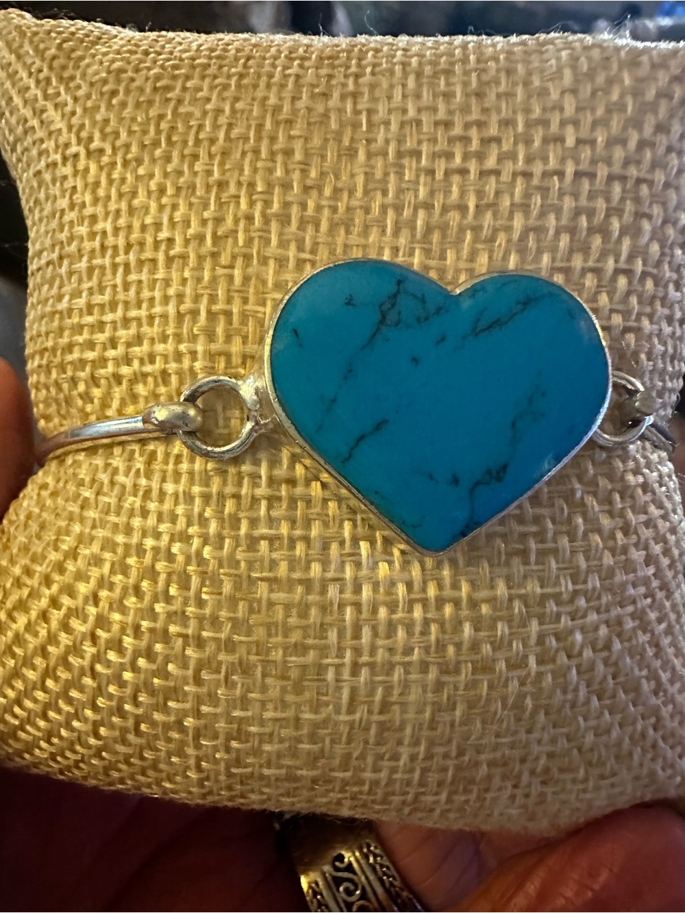 Turquoise Heart Silver Bracelet - Blue Heart Bracelet
